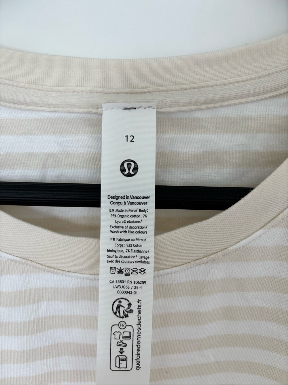 Lululemon Love Crew Tee – White/Light Beige Stripe – Size 12 – NWT - Picture 4 of 6